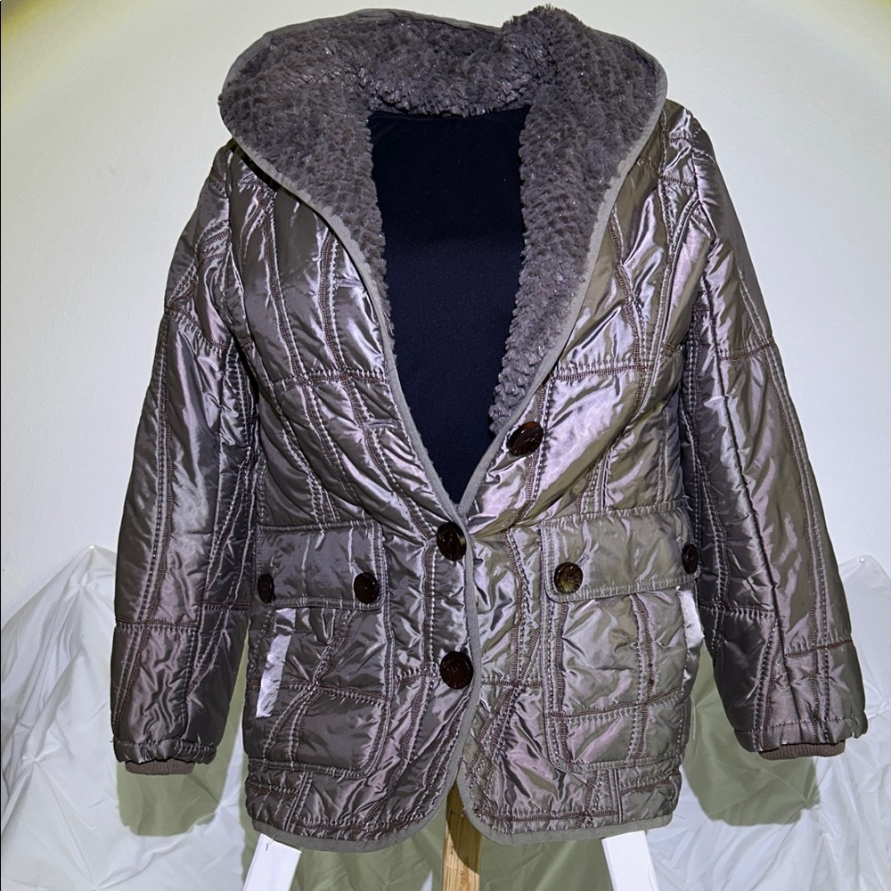 Quilted Metallic Jacket with Faux Fur Lining